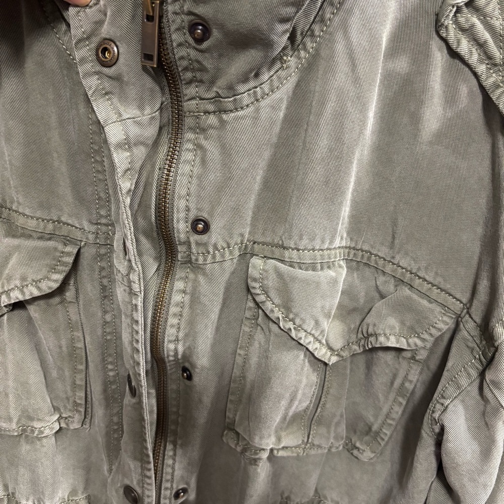 American Eagle Outfitters Olive Green Utility Cargo Jacket Hooded Grunge - Picture 2 of 7